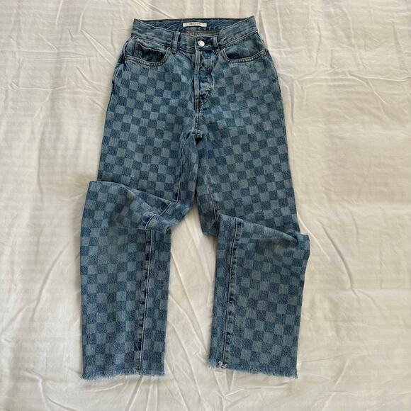 PacSun Eco Checkerboard High Waisted Straight Leg Jeans 100% Cotton SIze 23x26 - Picture 1 of 8